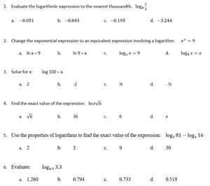 Picture of Lesson 38 - Common Logs, Natural Logs, and Change of Base Quiz