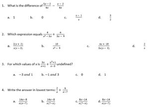 Picture of Lesson 50 - Add/Subtract Rational Expressions Quiz