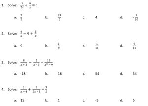 Picture of Lesson 52 - Rational Equations Part 1 Quiz