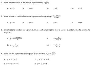 Picture of Lesson 54 - Graphing Rational Functions Quiz