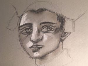 Picture of Portrait Drawing on Gray Paper