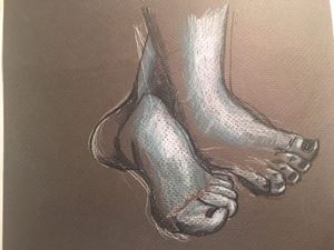 Picture of Drawing of Feet on Black Paper