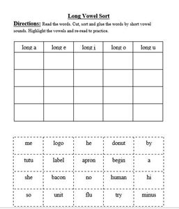 Picture of Long Vowels/ Open Syllable Exercises
