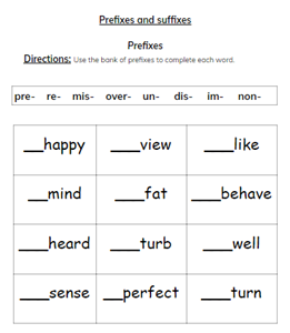 Picture of Prefixes/Suffixes Exercises 