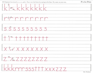 Picture of Lesson 8 Lowercase Originals k, r, s, t, x, z Practice