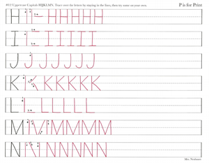 Picture of Lesson 12 Uppercase HIJKLMN Practice