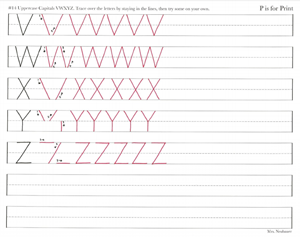 Picture of Lesson 14 Uppercase VXXYZ Practice