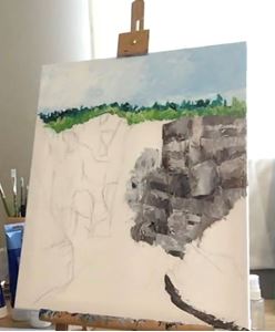 Picture of 2nd Step of Palette Knife Painting: Finishing the Tree Line and Starting the Rocks